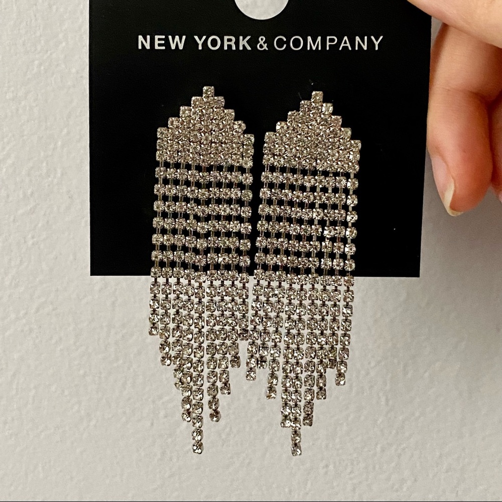 New York & Co silver rhinestone tassel earrings